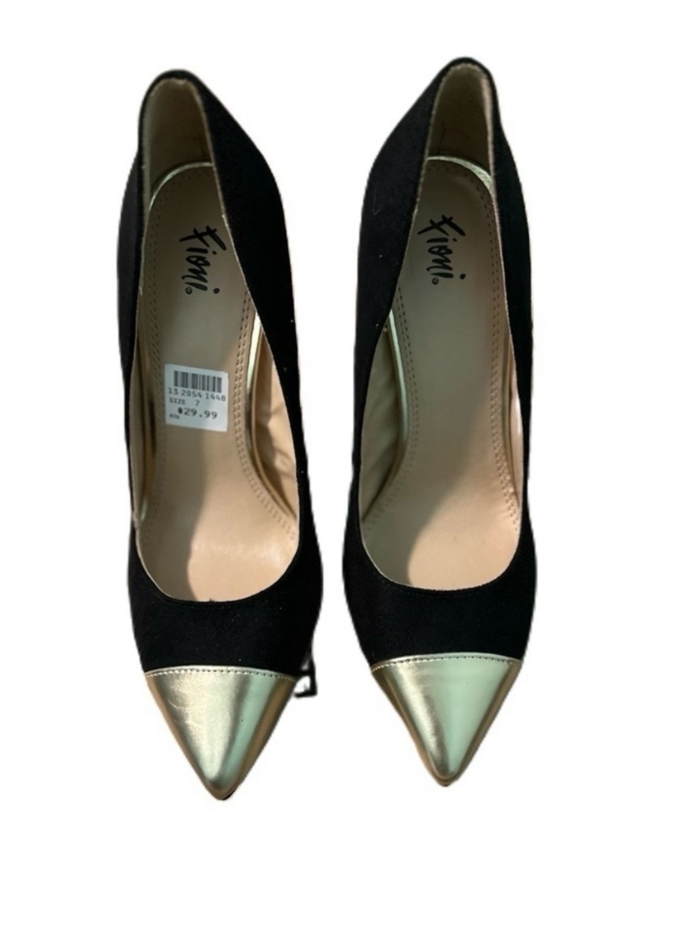 FIONI Clothing Black Pumps with Gold Metallic Pointed Toe